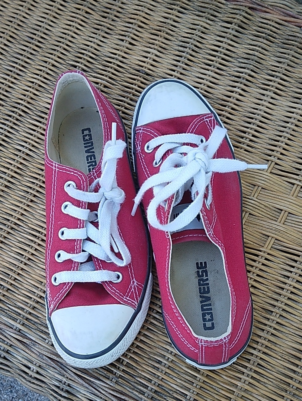 Converse Low Top Canvas Sneakers in Red with White Accents